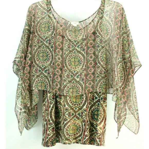 Anthropologie Tops - Tiny Anthropologie Womens Sz S Floral Knit Tank w/Silk Cape Sleeve Shirt blouse